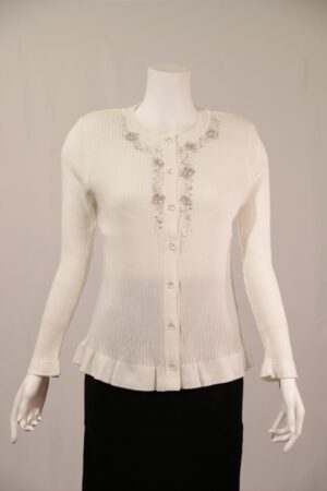 リブ編み刺しゅうカーディガン