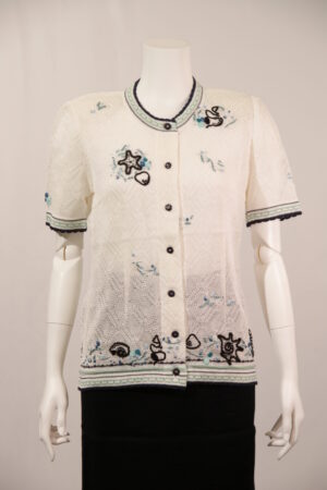 五分袖刺しゅうカーディガン