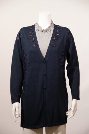 花柄レース刺しゅうロングカーディガン