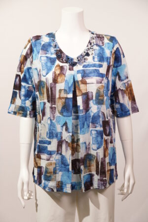 リネンプリントVネックカットソー